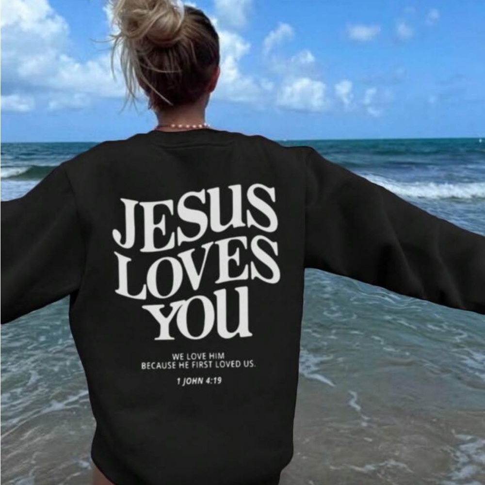 Black 'Jesus Loves You' long sleeve Shirt